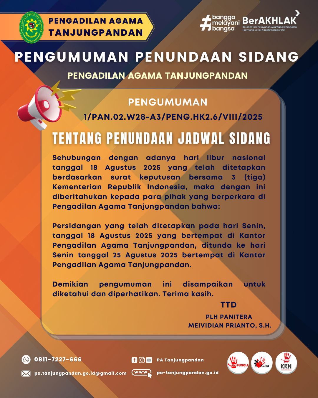 Penundaan Sidang 18 Agustus 2025