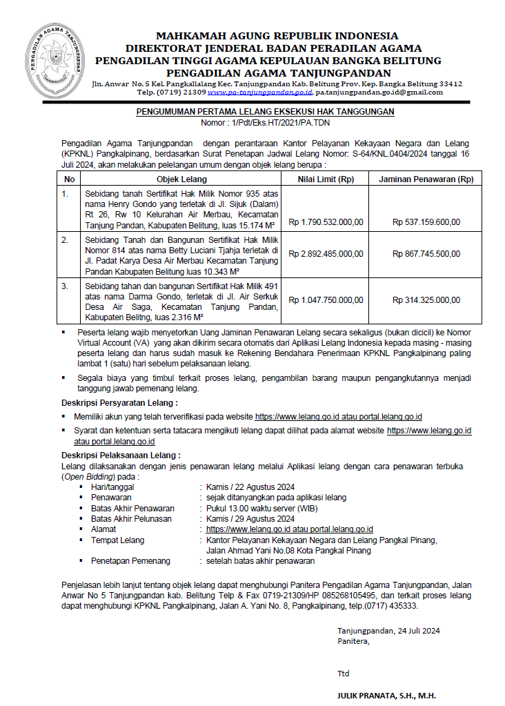 lelang eksekusi 24072024